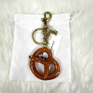 Coach Small Pretzel Bag Charm Keychain In Brass Brown CY398 NWT